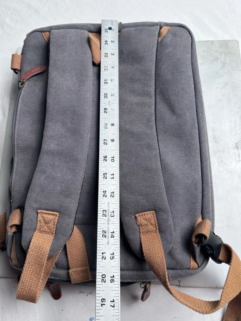 Coolbell Canvas Messenger Laptop Bag in Gray with Tan Accents